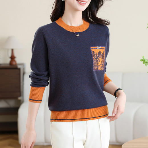 CC-MH-333女士100纯羊毛衫新款2024秋冬季针织打底衫内搭圆领上衣妈妈毛衣 商品图0