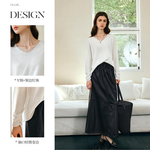 OLrain欧芮儿法式V领针织衫女春季2025新款钉珠慵懒风宽松套头衫 商品图2