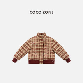 COCO ZONE 冬季90鹅绒撞色格纹保暖立领羽绒服CC2D3205