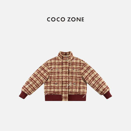 COCO ZONE 冬季90鹅绒撞色格纹保暖立领羽绒服CC2D3205 商品图0