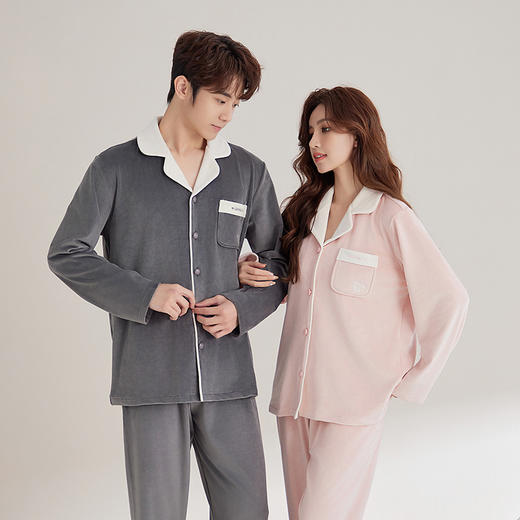 【秋冬挚爱❗️情侣海岛绒睡衣套装】软糯轻盈，触感细腻❗️新款加厚刺绣开衫气可外穿洋气大码家居服长袖长裤两件新年马年本命年大红色 商品图1