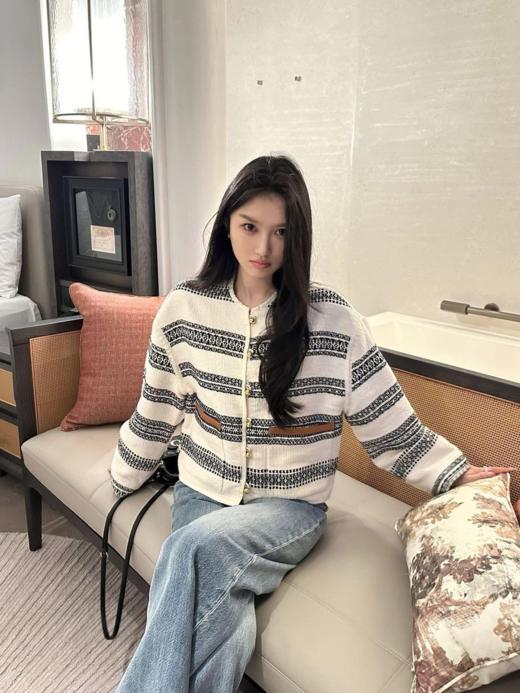 Celin*24Fw早秋新款粗花呢条纹开衫夹克外套（U） 商品图1