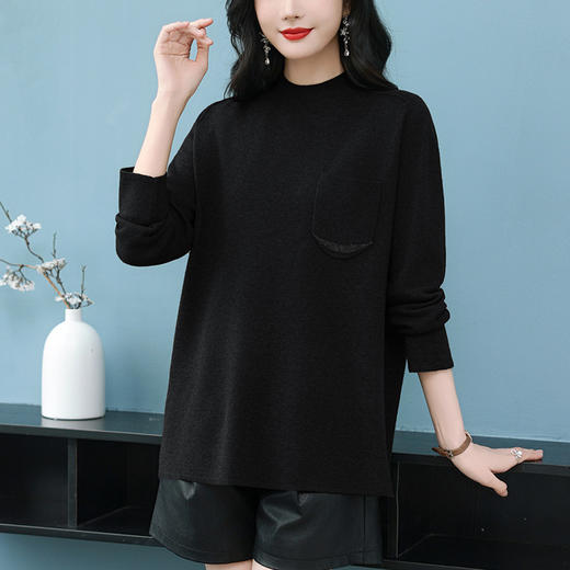 CC-SYX-9233宽松遮肚上衣秋冬内搭中长款女士毛衣洋气百搭大码打底衫 商品图2