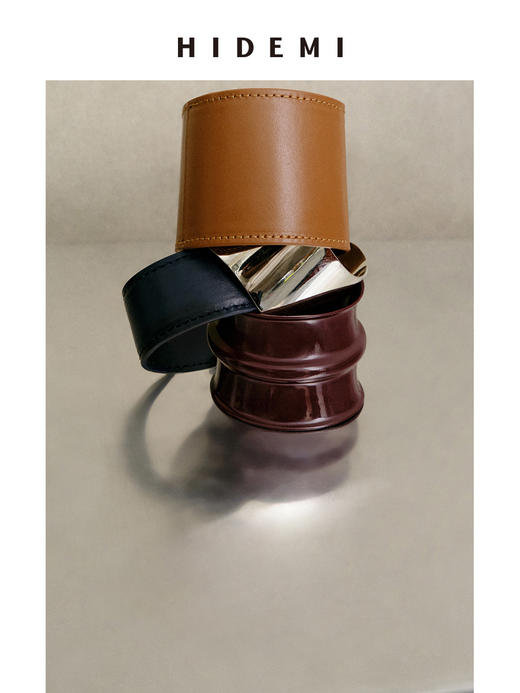 HIDEMI 【当当同款】节日系列进口小牛皮手作手镯 宽版/窄版 勃艮第红/普鲁士蓝/焦糖棕 商品图3