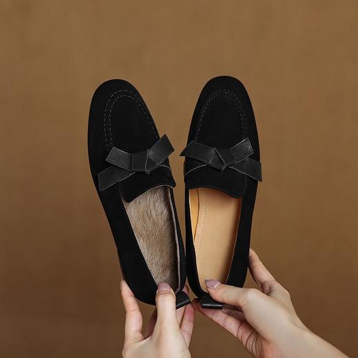 【预售5天】早春加绒乐福鞋女深口单鞋里外全皮圆头蝴蝶结平跟女单鞋NGMZR&72-1 商品图4