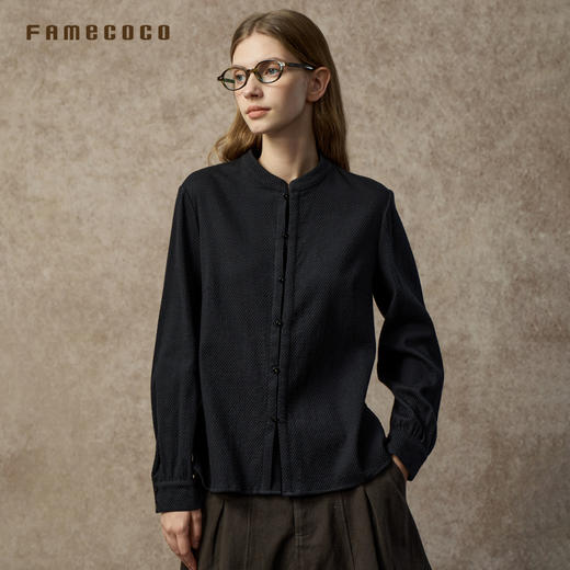 Famecoco范可儿中式小立领肌理感棉质加厚长袖国风衬衣FAC8BH008 商品图3
