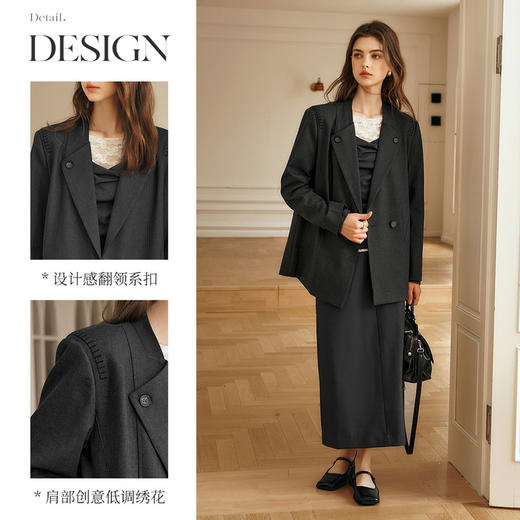 OLrain欧芮儿灰色短外套女冬季2024年新款简约设计感气质通勤西装 商品图2