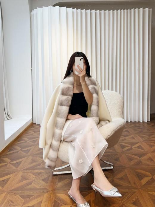 LP老钱风轻奢进口十字水貂领双面羊绒大衣（UY*XHD） 商品图3