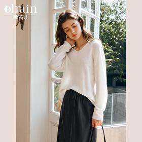OLrain欧芮儿法式V领针织衫女春季2025新款钉珠慵懒风宽松套头衫
