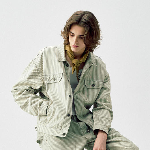 714street美式复古条纹水洗工装夹克男2025春季新款宽松短阔外套 商品图0