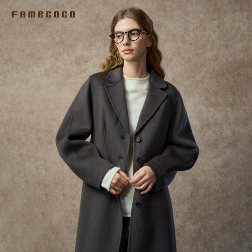 Famecoco范可儿设计师品牌挺括西装领纯羊毛双面呢大衣FAC8AQ013 商品图1