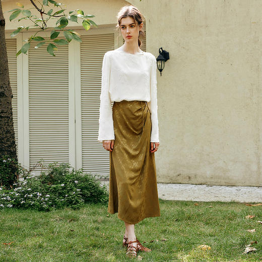 OLrain欧芮儿法式方领雪纺衫女春季2025年新款气质暗纹提花衬衣 商品图3