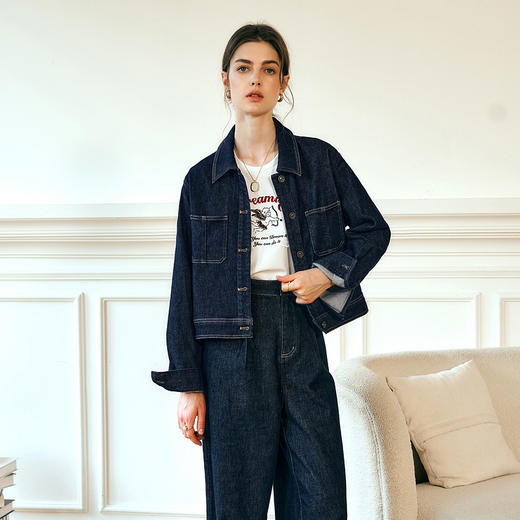 OLrain欧芮儿深蓝色牛仔外套女春季2025年新款小个子港风复古上衣 商品图3