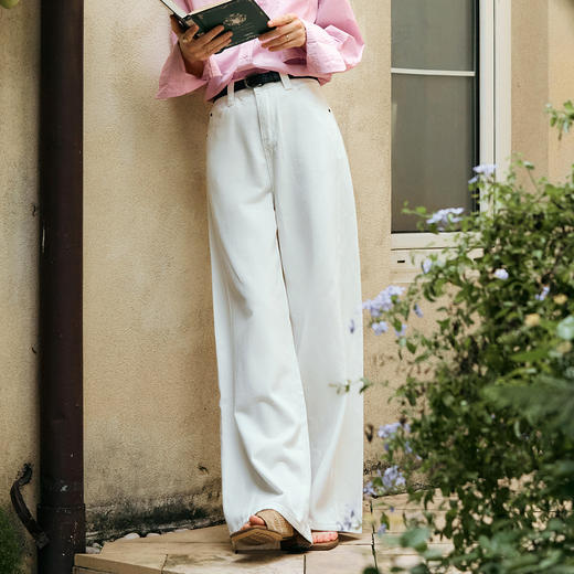 OLrain欧芮儿白色休闲牛仔裤女冬季2024年新款宽松显瘦直筒阔腿裤 商品图1