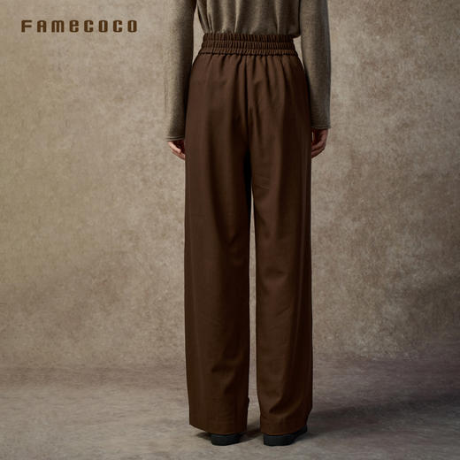 Famecoco范可儿中式宽腰头盘扣梭织宽松直筒显瘦长裤FAC8GA008 商品图3