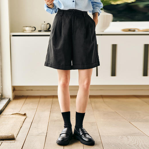 OLrain欧芮儿黑色休闲裤女春季2025年新款百搭职场通勤气质短裤 商品图0