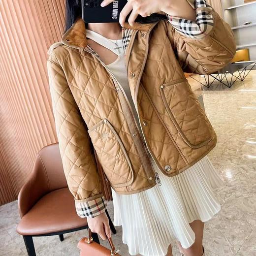 巴家 灯芯绒领拼接绗缝菱格连帽棉衣外套（UY*GH215） 商品图1