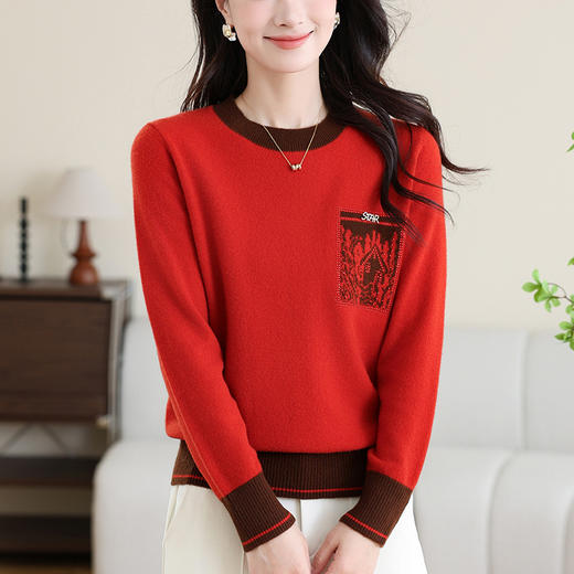 CC-MH-333女士100纯羊毛衫新款2024秋冬季针织打底衫内搭圆领上衣妈妈毛衣 商品图1