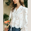 OLrain欧芮儿奶白色雪纺衫女冬季2024年新款镂空蕾丝花边长袖衬衫 商品缩略图4