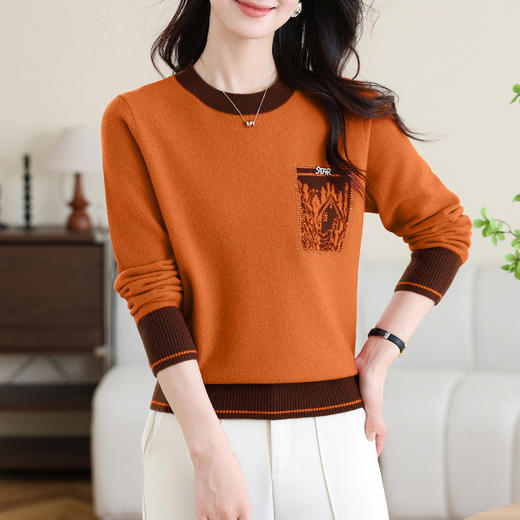 CC-MH-333女士100纯羊毛衫新款2024秋冬季针织打底衫内搭圆领上衣妈妈毛衣 商品图3