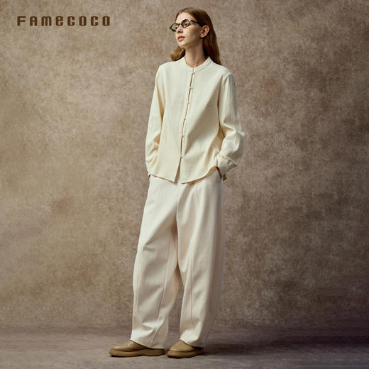 Famecoco范可儿中式小立领肌理感棉质加厚长袖国风衬衣FAC8BH008 商品图2