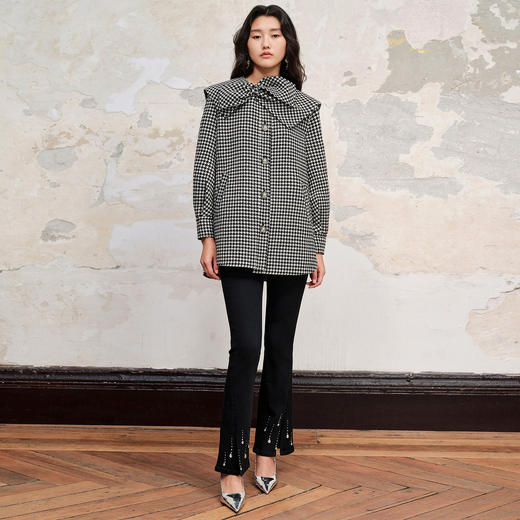 名媛千金小香风翻领衬衫式外套格纹大衣 商品图2