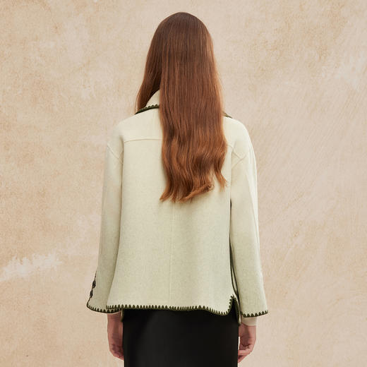 PH963斯尔丽24新款双面呢配围巾撞色滚边渐变色箱型减龄小个子羊毛大衣 商品图1