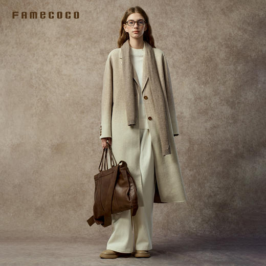 Famecoco范可儿双色融合渐变高级双面呢长款直身大衣FAC8AQ023 商品图0