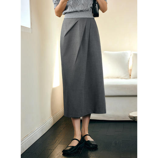 OLrain欧芮儿灰色气质半身裙女春季2025年新款高腰通勤设计感半裙 商品图1