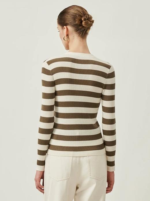 【顺丰包邮】13238【三石*澜同款】精纺100%羊毛咖白条纹V领开衫 舒适感由外及内~ 192 商品图5