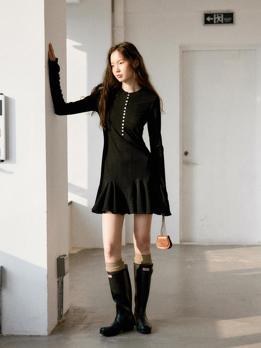 Even Vintage|韩国进囗醋酸 芭蕾精灵 异型贝壳扣温柔打底连衣裙 商品图1