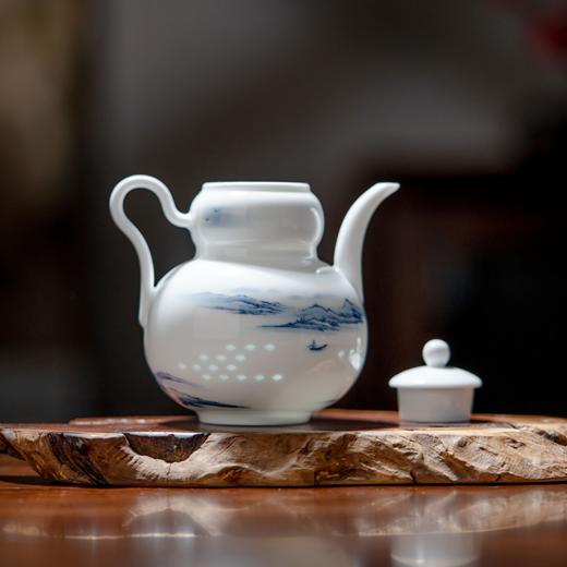 富玉 | 景德镇高温玲珑瓷酒具组合高级感青花玲珑双松平远酒具 商品图2
