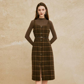 PH809斯尔丽24新款半高领高弹内搭搭配格子长裙保暖淑女套装连衣裙