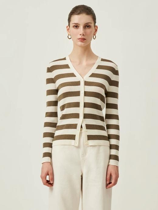 【顺丰包邮】13238【三石*澜同款】精纺100%羊毛咖白条纹V领开衫 舒适感由外及内~ 192 商品图2