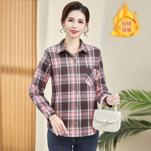 MC 2024-63时尚洋气妈妈加绒格子衬衫宽松保暖衬衣外套 商品图1