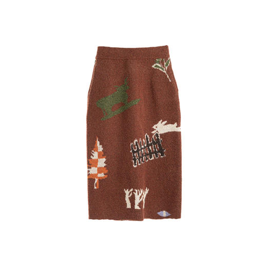 绽放832朵/羊毛卷冬牧场动物主题提花松紧腰百搭毛织半身中长裙 商品图4