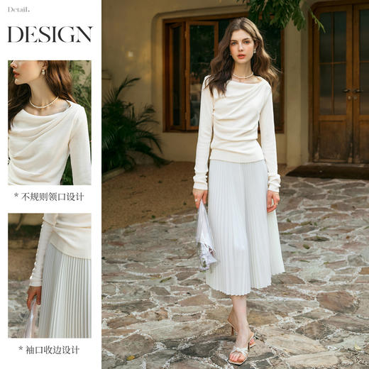 OLrain欧芮儿杏白色针织衫女冬季2024年新款法式不规则长袖上衣 商品图2