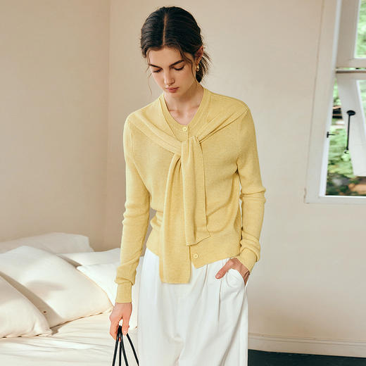 OLrain欧芮儿黄色假两件针织衫女春季2025新款时尚通勤设计感开衫 商品图4