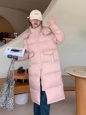 【YW】无忧购【双12暖冬宠粉日】韩系甜美长款过膝小个子休闲宽松连帽羽绒服外套8377