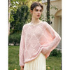 OLrain欧芮儿粉色镂空针织衫女冬季2024年新款法式宽松菱格套头衫 商品缩略图3