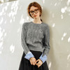 OLrain欧芮儿灰色套头毛衣女春季2025年新款拼接通勤圆领针织上衣 商品缩略图3