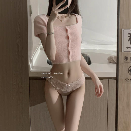 【性感美臀！法式蕾丝蝴蝶结内裤】交叉蜜桃臀女低腰镂空纯欲诱惑少女三角裤头 商品图3