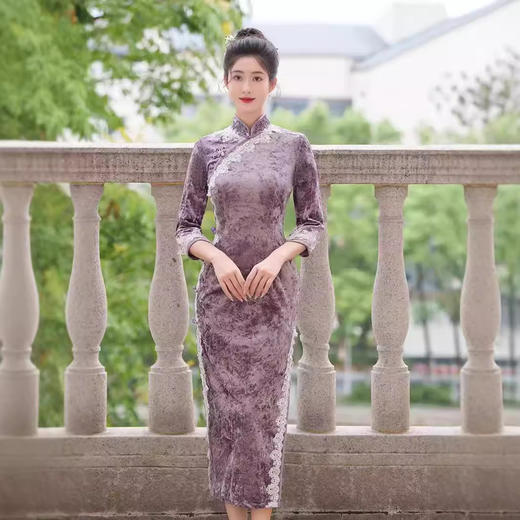 新中式国风长款，改良丝绒旗袍GSJ965 商品图0