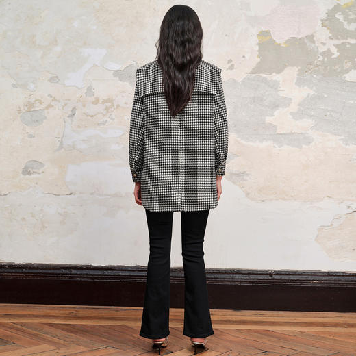 名媛千金小香风翻领衬衫式外套格纹大衣 商品图3
