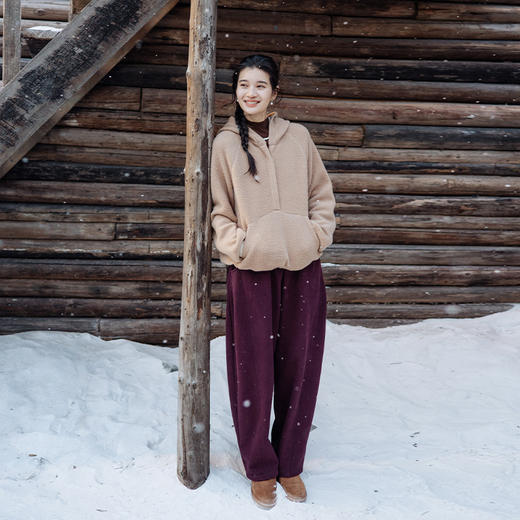 绽放826朵/自由卫裤100%棉加厚加绒捏褶结构感全腰松紧加抽绳裤子 商品图1