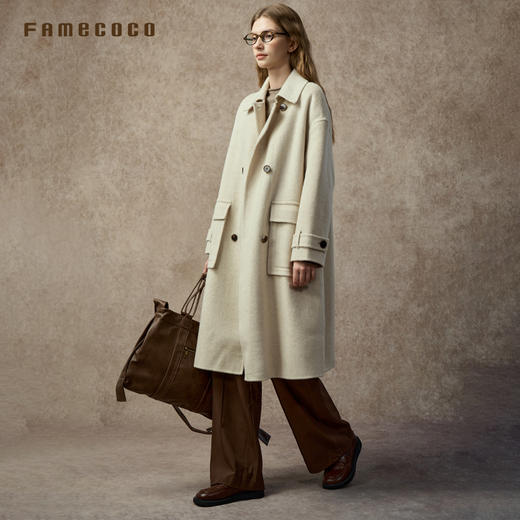 Famecoco范可儿翻领宽松显瘦经典款羊毛驼绒双面呢大衣FAC8AQ008 商品图2