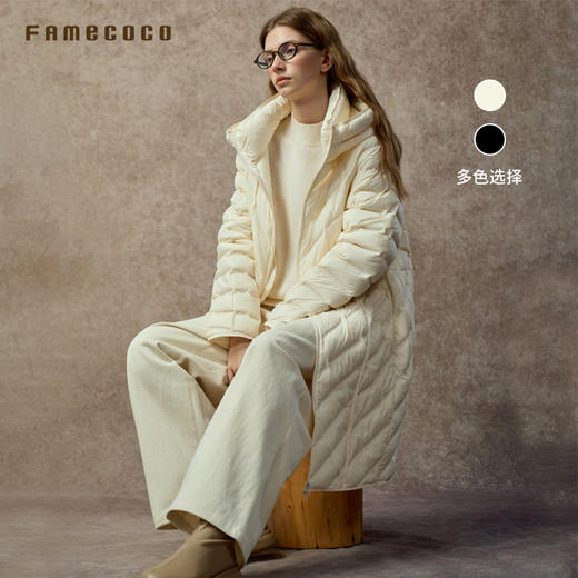 Famecoco范可儿茧型长款立领连帽宽松简约轻薄羽绒服FAC8AK004 商品图0