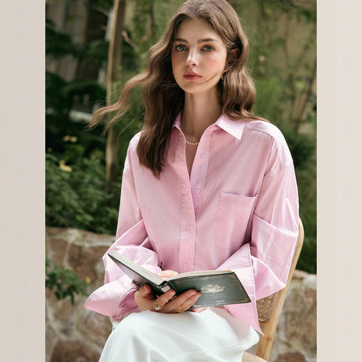 OLrain欧芮儿法式粉紫色衬衫女春季2025年新款通勤百搭翻领外套 商品图1