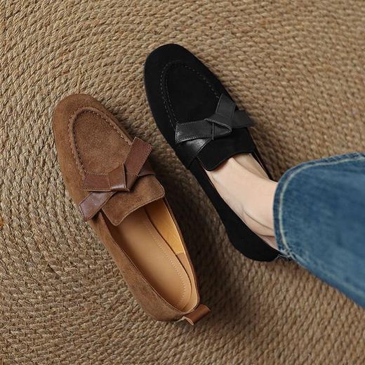 【预售5天】早春加绒乐福鞋女深口单鞋里外全皮圆头蝴蝶结平跟女单鞋NGMZR&72-1 商品图3