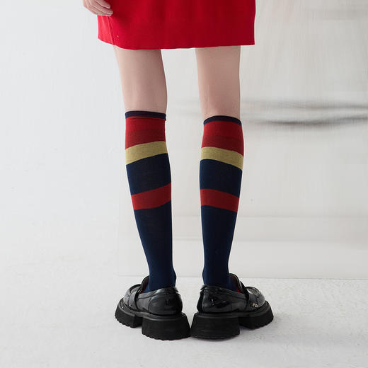 谜底复古女袜2025春季新品女袜条纹撞色特色高筒袜袜子251MQ0409 商品图3